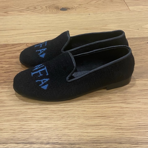 The Larkspur Collection Needlepoint Loafers Monogram NAF FAN NFA Black Blue 7.5 - Picture 6 of 11